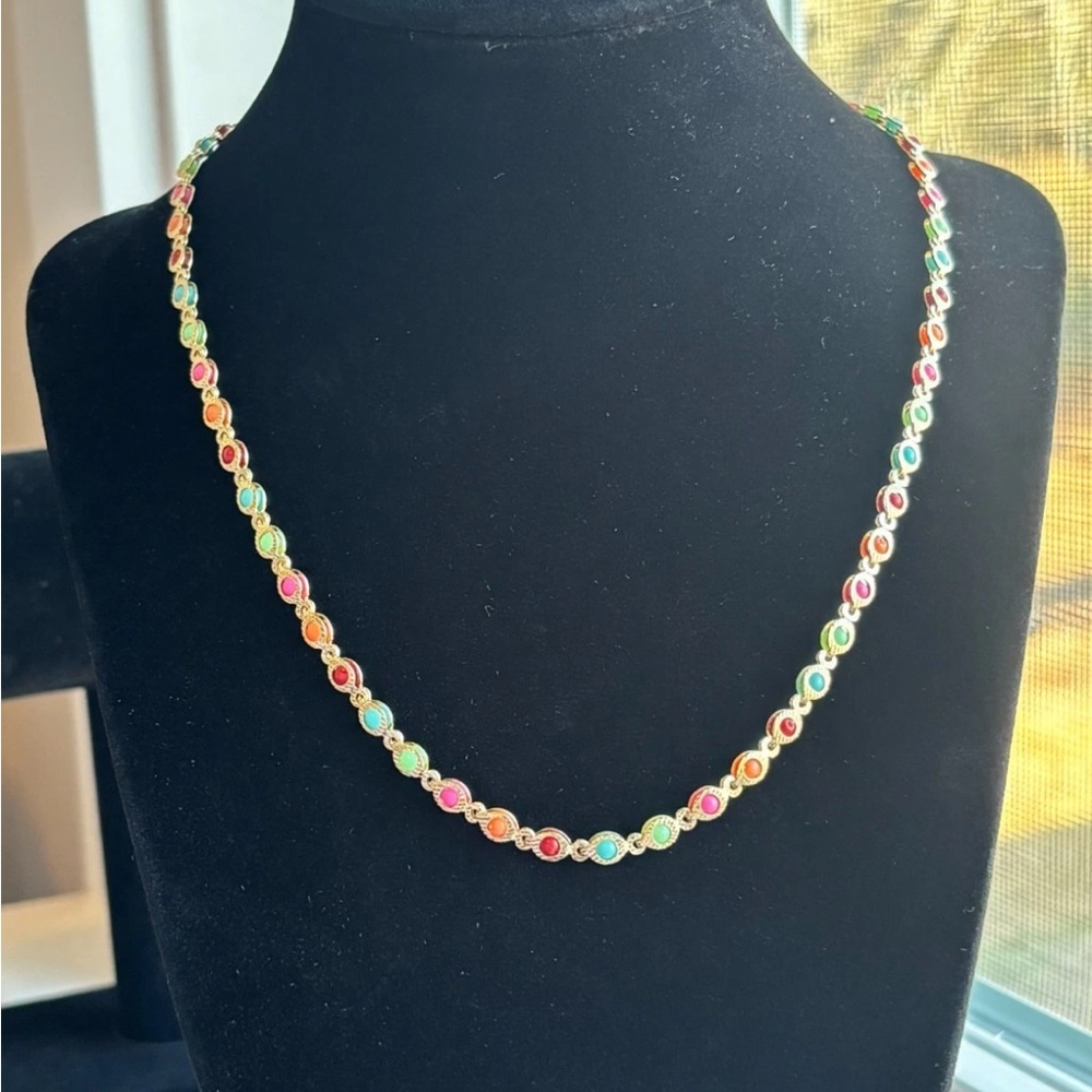 Gold Plated Rainbow Beaded Station Necklace Colorful Dainty Chain NWT - Picture 8 of 10